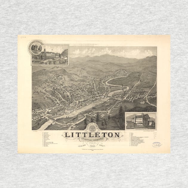 Vintage Pictorial Map of Littleton NH (1883) by Bravuramedia